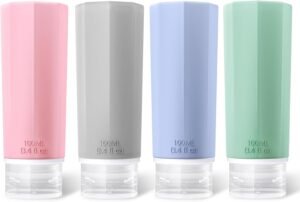 Opret 100ml Silicone Travel Bottles for Toiletries, 4 Pcs Leak Proof Portable Travel Container Refillable Squeezable 3.4oz for Shampoos and Conditioner, BPA Free and TSA Approved