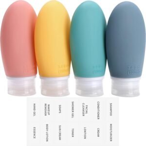 Opret 100ml Silicone Travel Bottle, 4 Pack Leak Proof Refillable Squeezable Containers with Lable 3.4oz for Shampoo, Conditioner and Toiletries, BPA Free and TSA Approved