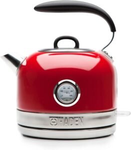 Haden Jersey Red Kettle - 1.5L Electric Kettle With Indicator Light & Temperature Gauge - 3000w Rapid Boil Kettle - Auto Shut-off, Boil-dry Protection, Stainless Steel Retro Kettle & Hot Water Boiler