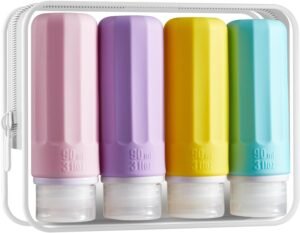 INSFIT Travel Bottles for Toiletries, CAA Approved 90ml Travel Size Containers, BPA Free Leak Proof Squeezable Silicone Tubes for Shampoo Conditioner Lotion Body Wash with Labels