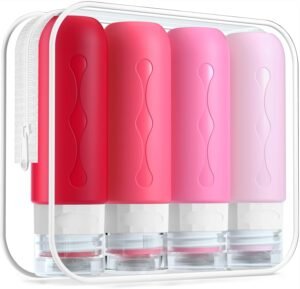 Gemice Portable Travel Bottle, 4 Pack Silicone Travel Containers Set LeakProof Refillable Squeezable for Lotion Liquid Shampoos, Soap and Toiletries (90ml)