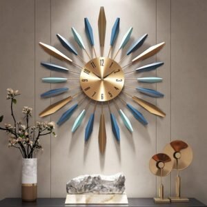 Large Wall Clock Metal Decorative, Mid Century Silent Non-Ticking Big Clocks, Modern Home Decorations for Living Room,Bedroom,Dining Room, Office, 55 cm/22 inch