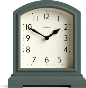 Jones Clocks® Tavern mantel clock | Modern arch top design | Asparagus green | Contemporary classic style for desk, table, shelf or bedside