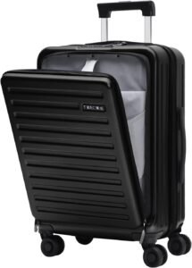TydeCkare 20 Inch Carry On Luggage with Front Zipper Pocket, 45L, Lightweight ABS+PC Hardshell Suitcase with TSA Lock & Spinner Silent Wheels, Black