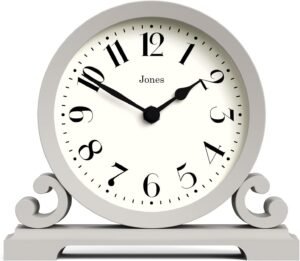 Jones Clocks® Saloon Mantel Clock - Traditional/Classic Design - Bedroom Clock - Living Room Clock - Office Clock - Mantel Clock - Desk Clock - Shelf Clock - Small Clock (Cloud Grey)