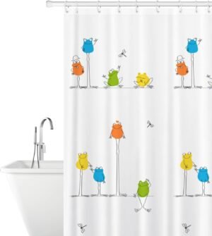 Tatkraft Funny Frogs Polyester Shower Curtain, Mould and Mildew Resistant, Waterproof, 180X180cm, 12 shower Rings Included