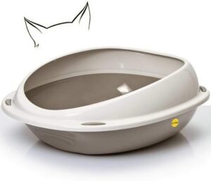 CAT CENTRE Grey Large Cat Open Litter Tray With Rim Kitten Pet Toilet Plastic Loo Pan Box Anti-Spillage Lowered Entry Step Rounded Corners Detachable Rim Easy Cleaning No Spilling