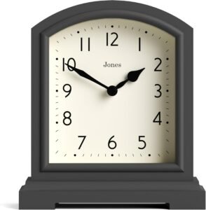 Jones Clocks® Tavern mantel clock | Modern arch top design | Dark grey | Contemporary classic style for desk, table, shelf or bedside