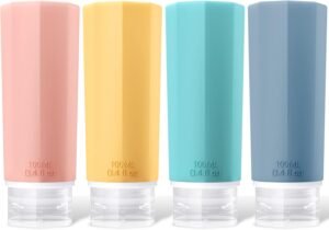 Opret 100ml Silicone Travel Bottles for Toiletries, 4 Pcs Leak Proof Portable Travel Containers Refillable Squeezable 3.4oz for Shampoos and conditioner, BPA Free and TSA Approved