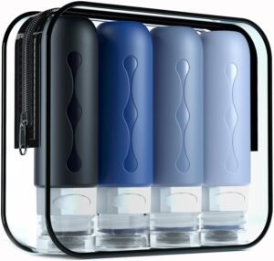 Gemice Portable Travel Bottle, 4 Pack Silicone Travel Containers Set LeakProof Refillable Squeezable for Lotion Liquid Shampoos, Soap and Toiletries (90ml)