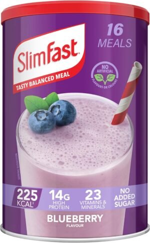 SlimFast Meal Replacement Shake for Weight Loss & Balanced Diet, Vitamins and Minerals, Low Calorie, High Protein, Blueberry Flavour, 16 servings, 584 g, Packaging May Vary