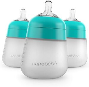 Nanobebe Flexy Silicone Baby Bottles, Anti-Colic, Natural Feel, Non-Collapsing Nipple, Non-Tip Stable Base, Easy to Clean 3-Pack, Gray, 150ml