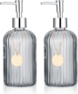 通用 2 Pcs, 14 Oz Hand Glass Jar Liquid, Refillable Soap Pump Bottle Dispensers for Bathroom, Kitchen, Countertop, Laundry Room-Transparent, 1