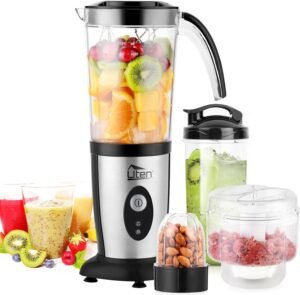 Jug Blenders, 5-in-1 Blender Food Processor, Uten Small Mini Portable Smoothie, Meat Grinder Jug Blenders for Kitchen, Maker for Milkshake, Fruit Vegetables Drinks etc, 1.25L-One Click