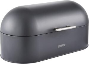 Tower T826100SLT Infinity Stone Dome Bread Bin, Hinged Lid, Stainless Steel, Slate, Large Capacity