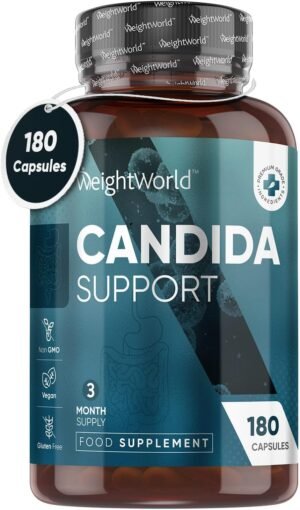 Candida Support - 180 Vegan Capsules - 3 Months Supply - For Men & Women - With Aloe Vera, Caprylic Acid, Grape Seed Extract & Rosemary Powder & Probiotics 400 Million CFU - Candida Cleanse Supplement