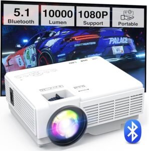 Mini Projector Bluetooth, Upgraded 10000 Lux Portable Outdoor Home Video Projector Full HD 1080P Support Compatible with Smartphone/Laptop/TV Stick?[Energy Class A+++]
