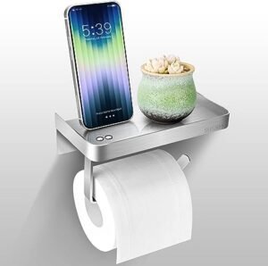 Silver Toilet Roll Paper Holder with Shelf