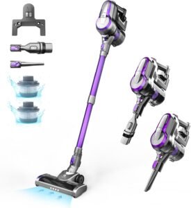 FixtFixer Cordless Vacuum Cleaner, 350W/35KPa Vacuum Cleaner, 8 * 2200mAh long life removable battery,Up to 55 Mins Runtime, 0.9L large dust container hoover for pet hair, carpets (Purple)
