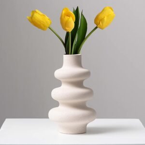 FANTESTICRYAN Ceramic Vase, Modern Dried Flower Vase, Off White Round Vase, Pampas Flower Vase for Centerpiece Wedding Dinner Table Party Living Room Office Bedroom, Housewarming Gift (JM-052)
