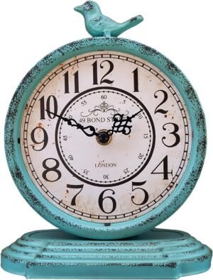 HZDHCLH Table Clocks 23 cm Height Silent Non Ticking Roman Retro Art Desk Clock for Living Room Bedroom Office(Aquatic green)