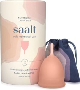 Saalt Soft Menstrual Cup - Super Soft and Flexible - Best Sensitive Cup - Wear for 12 Hours - Made in USA (Desert Blush, Regular)