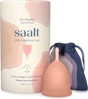 Saalt Soft Menstrual Cup - Super Soft and Flexible - Best Sensitive Cup - Wear for 12 Hours - Made in USA (Desert Blush, Regular)