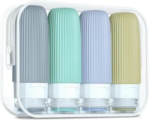 Gemice Travel Bottles for Toiletries, CAA Approved 60ml Silicone Travel Bottles, Leak Proof Squeezable Travel Size Containers, Travel Essentials for Lotion Soap Liquid Shampoo, BPA Free(4 Pack)