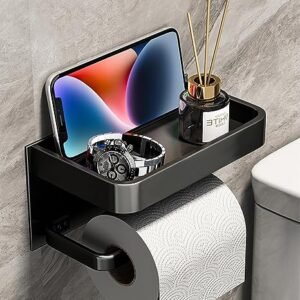 Toilet Roll Paper Holder with Shelf - Wall Mounted Self Adhesive 2 in 1