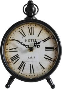 HZDHCLH Table Clocks Silent Non Ticking Roman Retro Art Desk Clock for Living Room Bedroom Office(Black)