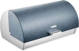Tower T826120BLU Ice Diamond Roll Top Bread Bin, Stainless Steel, Blue,Large Capacity