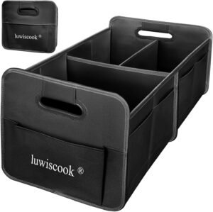 luwiscook Car Boot Organiser, 68L Collapsible Car Boot Storage Organiser, Car Boot Tidy with 2 Large Compartments, 5 Side Pockets & Strong Handle, Boot Organisers Fit for All Vehicles