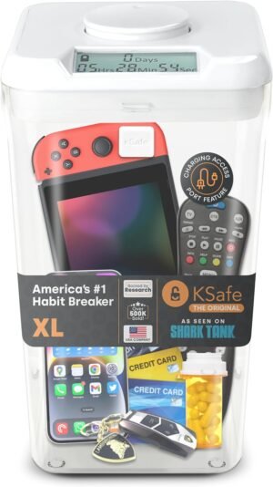 Kitchen Safe Time Locking Container (XL), Timed Lock Box for Cell Phones, Snacks, and other unwanted temptations (White Lid + 26cm Clear Base with Access Port)
