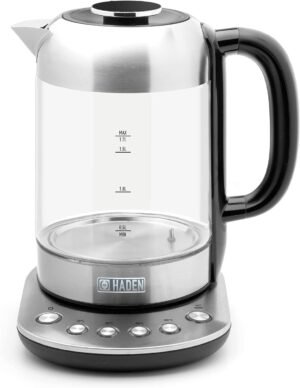 Haden Richmond Temperature Control Kettle - Keep Warm Function - Stainless Steel & Glass Kettle - 3000W Fast Boil & Quiet Electric Kettle - 1.7l Kettle Capacity