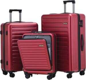 TydeCkare 2pcs 20/28" Luggage Set Hardshell ABS+PC, 20" 55 * 40 * 20cm Carry On Cabin with Front Pocket, 28" Suitcase 101L, YKK Zipper, TSA Lock, Wine Red