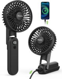 EasyAcc Handheld Fan, Portable Digital Display & 5 Speeds Desk Fan with Backup Power/lanyard/180°Foldable USB C Rechargeable Personal 2.5-18hrs Mini Hand Held for Travel Makeup Office - Black F18