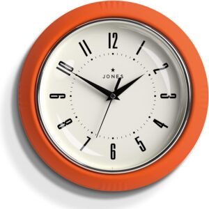 Jones Clocks® Ketchup wall clock | Retro round clock | 25cm | Orange | Easy to read numbers | Perfect kitchen clock or office clock