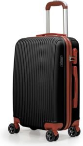 CALDARIUS Cabin Suitcase Hard Shell | 4 Dual Spinner Wheels | Trolley Cabin Bag |Lightweight | 20" Carry On Suitcase Luggage | 3 Digit Combination Lock | (Black, Cabin 20'')