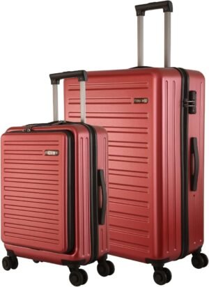 TydeCkare 20 Inch Carry On Luggage with Front Zipper Pocket, 45L, Lightweight ABS+PC Hardshell Suitcase with TSA Lock & Spinner Silent Wheels, Convenient for Business Trips, Wine Red
