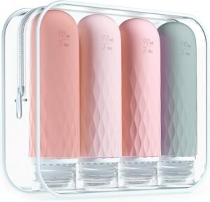 Gemice Travel Bottles for Toiletries, CAA Approved 90ml Silicone Travel Bottles, BPA Free Leak Proof Squeezable Travel Size Containers, Travel Accessories for Shampoo Conditioner Lotion (4 Pack)