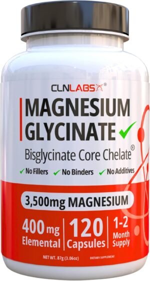 CLN Labs Magnesium Glycinate (Bisglycinate) - 3500mg (400mg Elemental) | 120 High Strength Capsules | Highly Bioavailable Chelated Magnesium Supplement | 1-2 Months Supply | Made in UK - GMP Certified