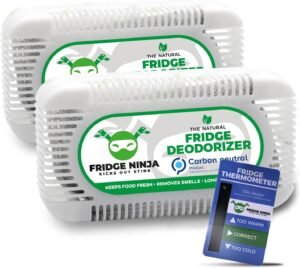 Ellis Harper Natural Fridge Deodoriser (2 Pack) - Lasts 12 Months - Unscented Charcoal Fridge Fresheners, Including Fridge Thermometer - Also for Lunch Bags and Cool Boxes