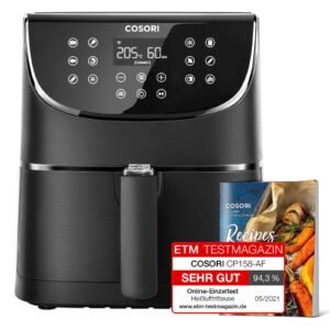 COSORI Air Fryer 5.5L Capacity,Oil Free, Energy and Time Saver with 11 Presets with 100 Recipes Cookbook, Non-Stick, Dishwasher Safe Basket,1700-Watt, CP158-AF, Black