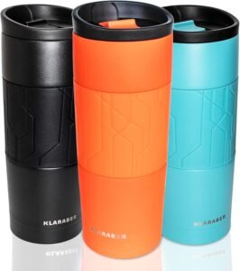 Travel Coffee Mug, Insulated Travel Coffee Cup, Reusable Coffee Cups, Double Wall Stainless Steel Travel Mug for Hot & Cold Drinks, 480ml / 16oz (Orange)