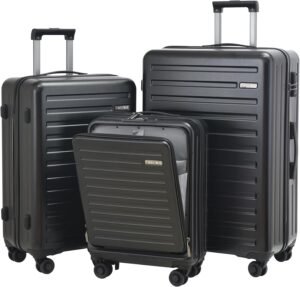 TydeCkare 3 Pcs (20/24/28) Luggage Set, Hardshell ABS+PC with TSA Lock, 20" 55 * 40 * 20cm Carry On with Front Pocket, 24" 65L and 28" 101L Checked Luggage, Black