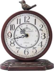 HZDHCLH Vintage Table Clock 23cm Silent Non Ticking Artistic Bird Mantel Clock Suitable For Home Office Decoration(Red brown)