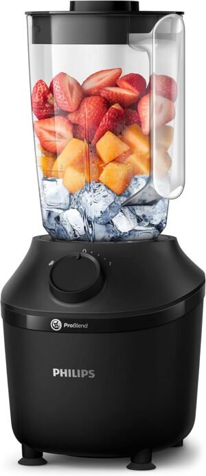 Philips Blender 3000 Series, ProBlend System, 1.9L Maximum Capacity, 1L Effective Capacity, 450W, 1 Speed Setting + Pulse, Plastic Jar, Black, (HR2041/01)