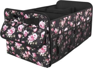 YOHOOLYO Car Boot Organiser 72L Large Capacity Car Organiser Collapsible 4 Compartments Car Boot Organiser Storage, Multicolor Car Accessories for Women/Men, Rose
