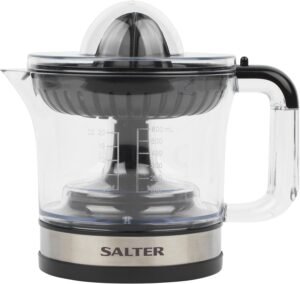 Salter Electric Fruit Juicer – Fresh Citrus Juice Extractor, For Baking & Cocktails, 600ml Measuring Jug, BPA Free, Includes 2 Juicing Cones, Smooth or Bits, Adjustable Filter & Pulp Control, EK5025