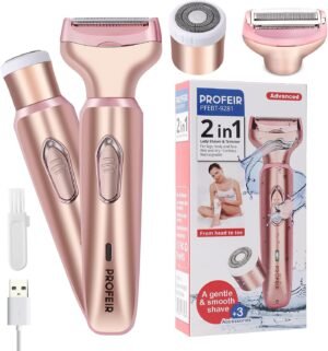 Electric Razors for Women, Electric Shaver for Women, Painless 2 in 1 Hair Trimmer for Face Eyebrow Mustache Beard Arm Leg Armpit Bikini, Cordless Portable Rechargeable Hair Clipper Wet & Dry